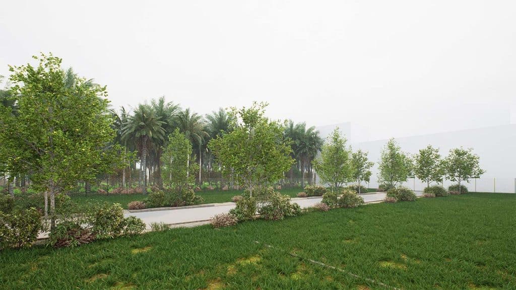 Lush green plot area with a clear sky
